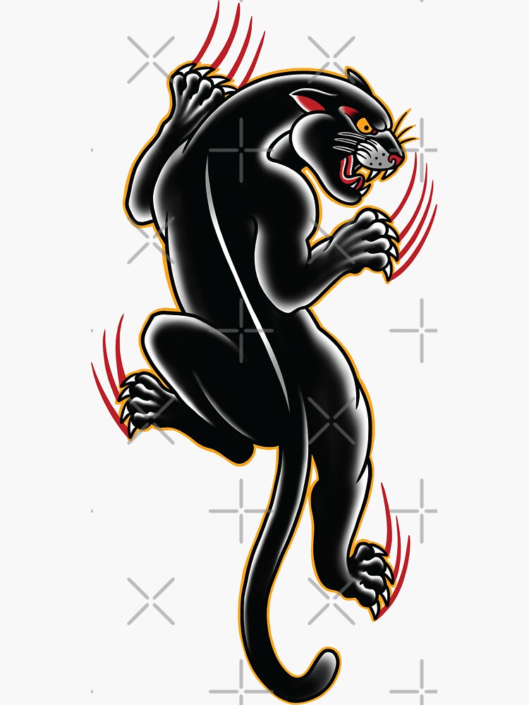 "Traditional Tattoo Panther illustration" Sticker for Sale by