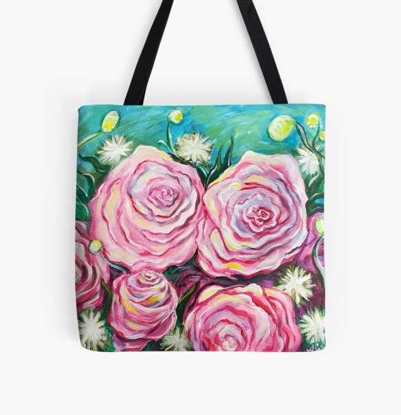 Pink Tea Roses All Over Print Tote Bag