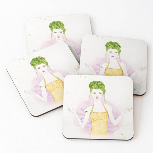Item preview, Zodiac Libra Woman Watercolor Portrait in Gold and Green, Lilac designed and sold by artsome-design.