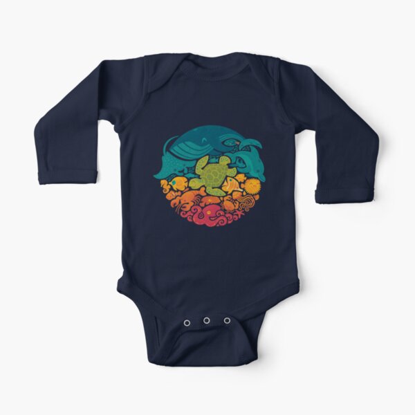 Aquatic Rainbow Long Sleeve Baby One-Piece