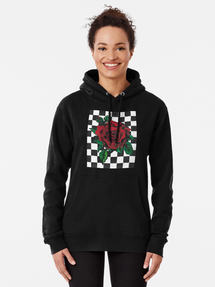 Checkered rose fashion hoodie