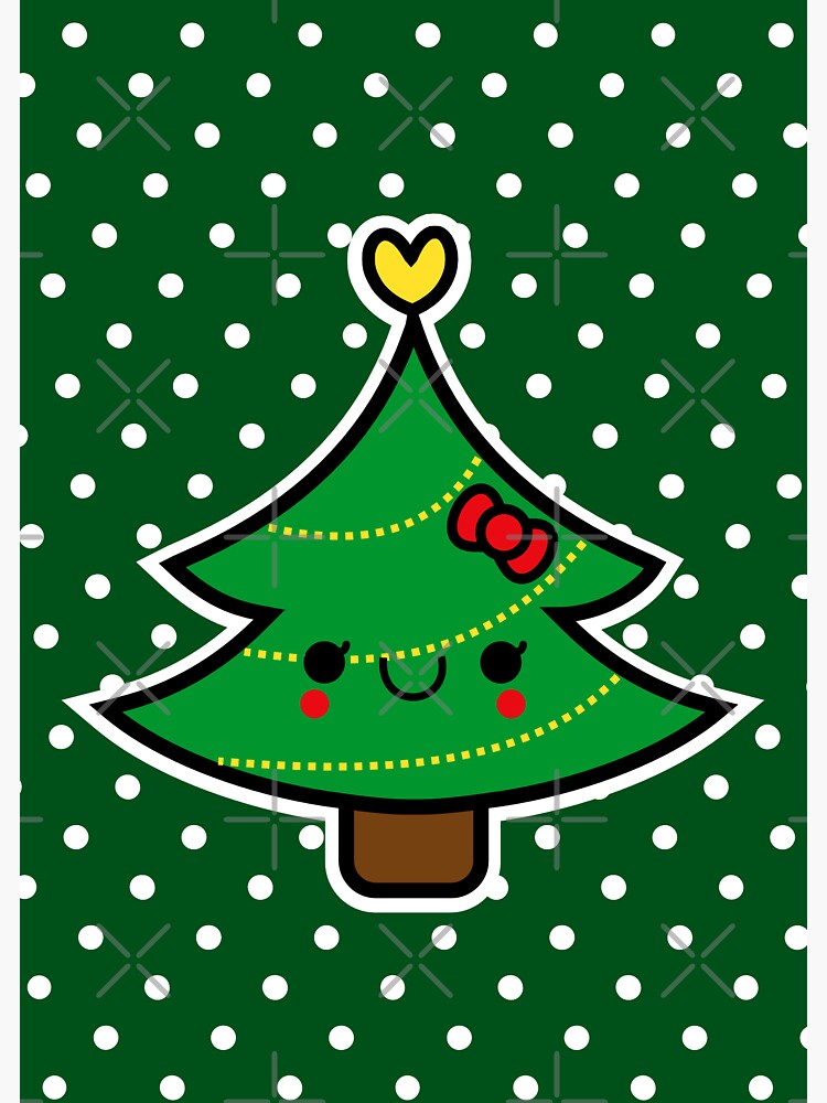 Carte De Vœux Adorable Fille De Sapin De Noel Dessin Anime Kawaii Par Hellohappy Redbubble