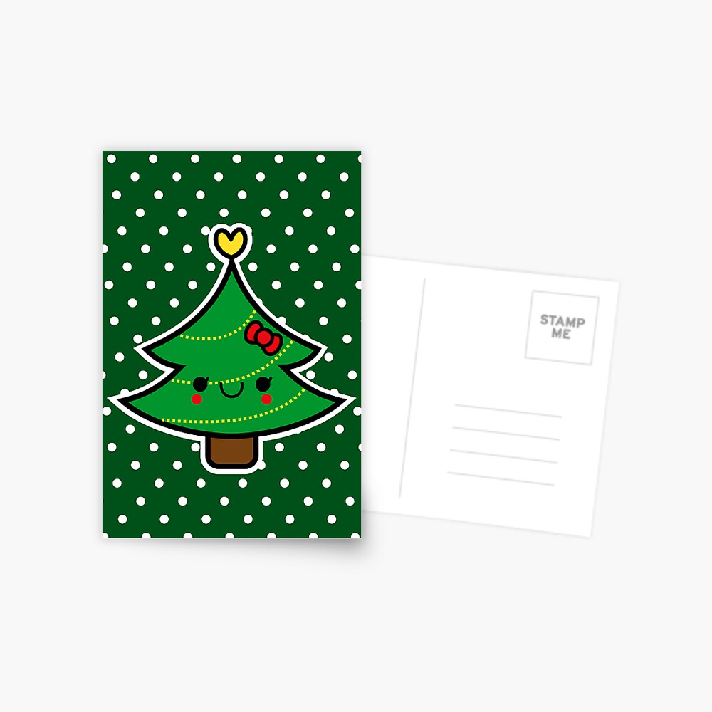 Carte De Vœux Adorable Fille De Sapin De Noel Dessin Anime Kawaii Par Hellohappy Redbubble