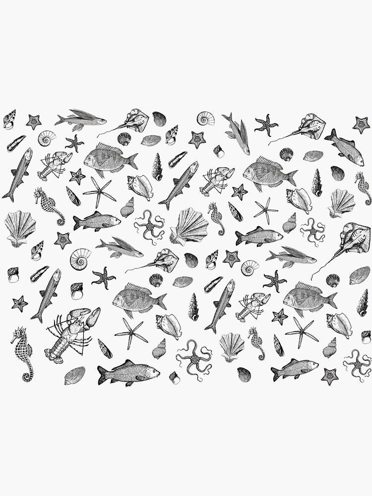 Thumbnail 3 of 3, Sticker, Sea things black & white designed and sold by hidden-design.