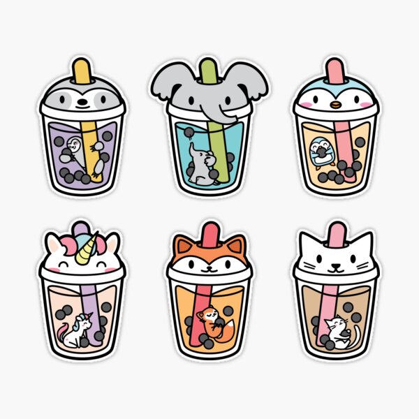 50 Cute Cartoon Pearl Milk Tea Aesthetic Stickers For Journal Pack