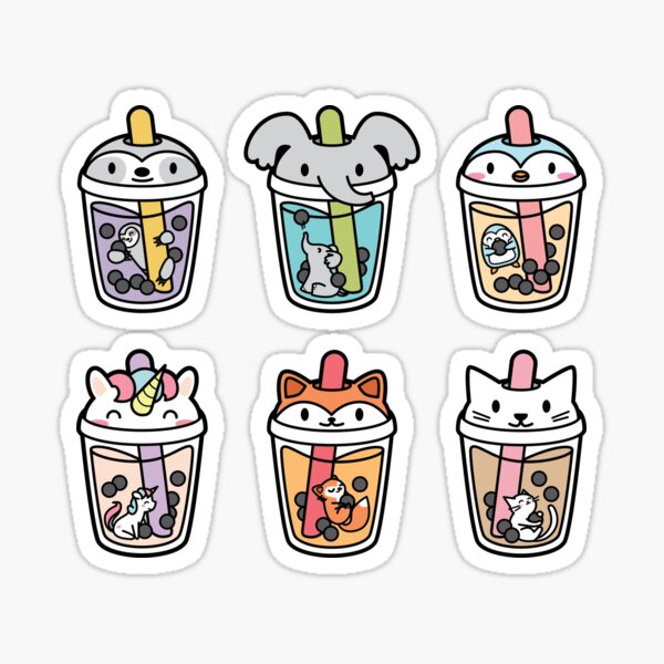 Cute Kawaii Bubble Tea Boba Animals - Cat, Unicorn, Fox, Sloth