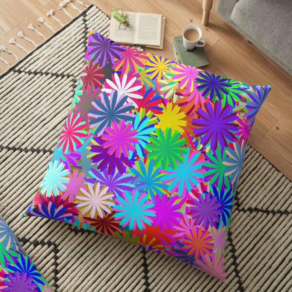 Meadow of Colorful Daisies Floor Pillow