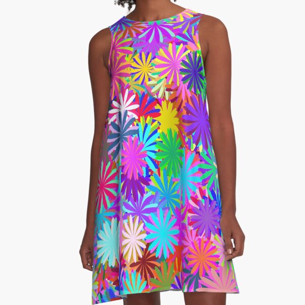 Meadow of Colorful Daisies A-Line Dress