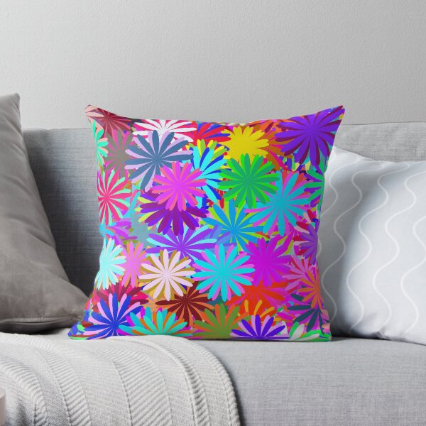 Meadow of Colorful Daisies Throw Pillow