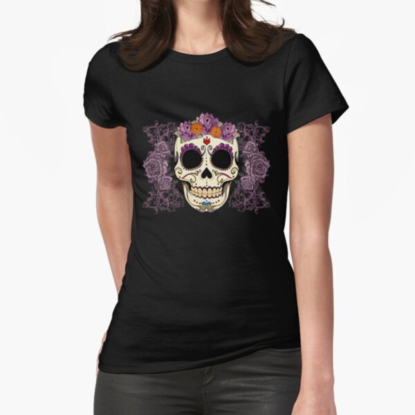 Vintage Schädel und Rosen Tailliertes T-Shirt