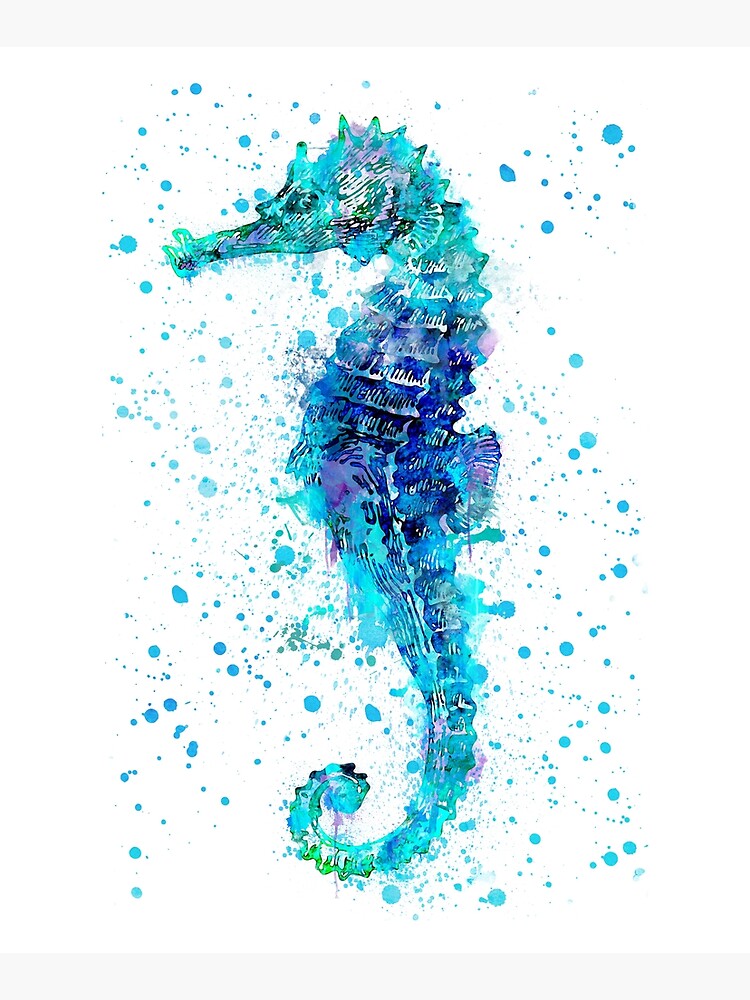 Blue Watercolor Seahorse by artsandsoul