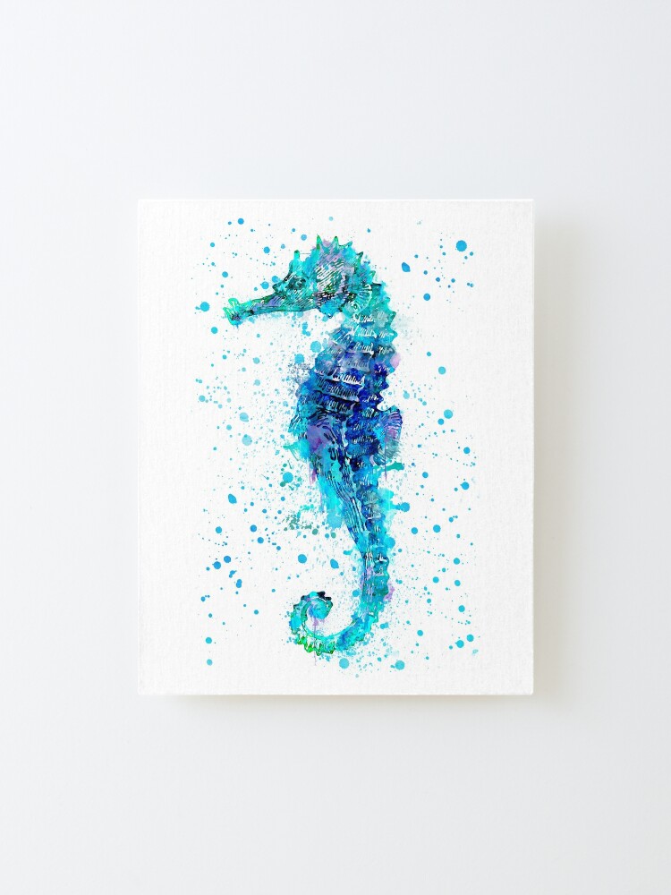 Alternate view of Blue Watercolor Seahorse Mounted Print