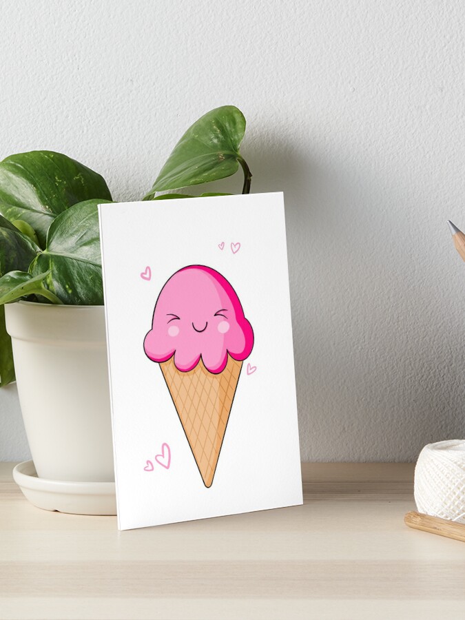 pink kawaii ice cream cone  Art Board Print for Sale by Jenny Romeril