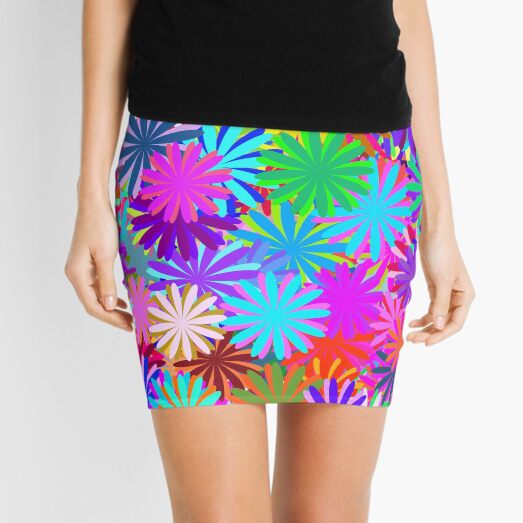 Meadow of Colorful Daisies Mini Skirt