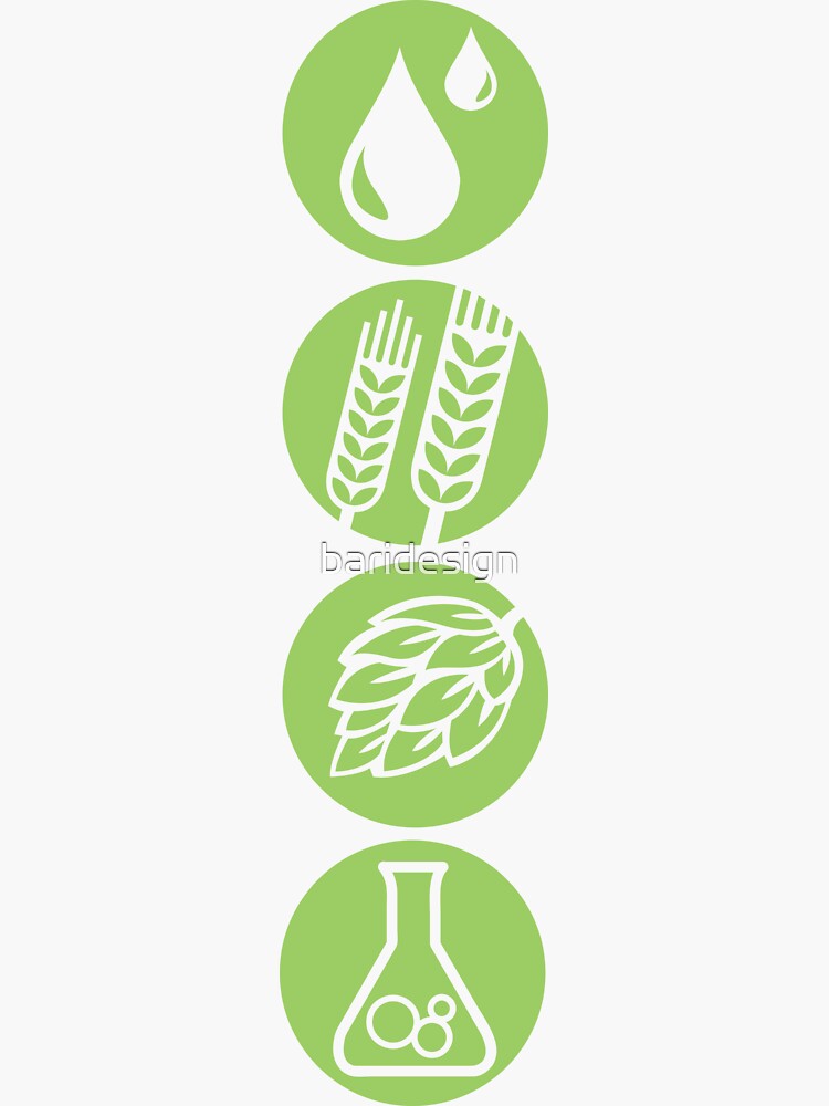 BEER: Water, Barley, Hops & Yeast Sticker for Sale by baridesign