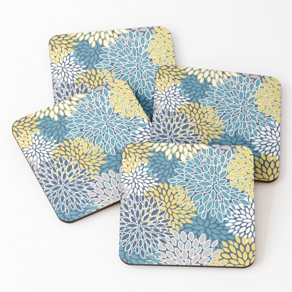 Item preview, Floral Bloom, Modern Print Art, Yellow, Teal and Blue designed and sold by meggydesigns.