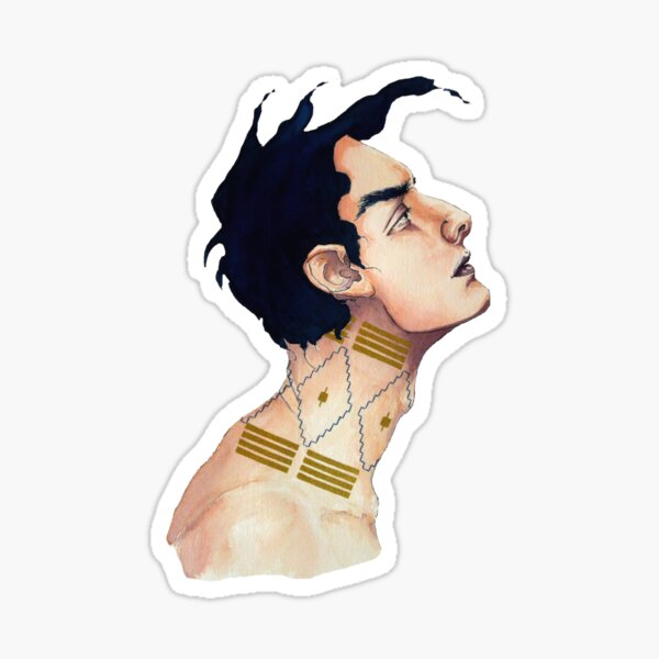 Item preview, Jeune homme avec tatouage de géométrie, aquarelle et encre designed and sold by happyMagenta.