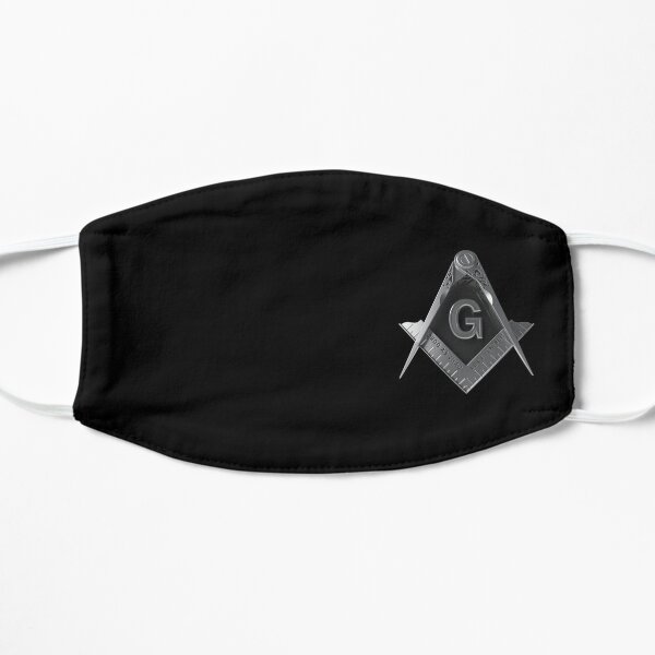 Freemason Silver Square & Compass Black Background Masonic Mask