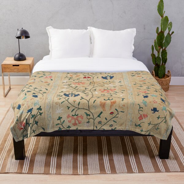 Uzbekistan Suzani Nim Embroidery Print Throw Blanket