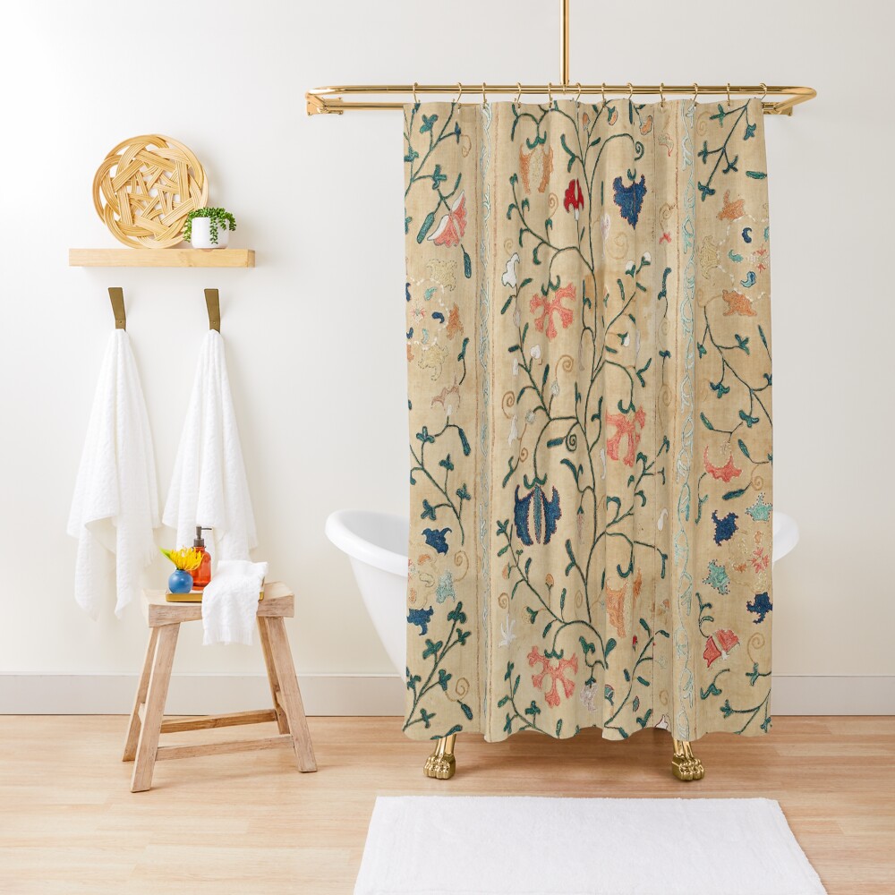 Uzbekistan Suzani Nim Embroidery Print Shower Curtain