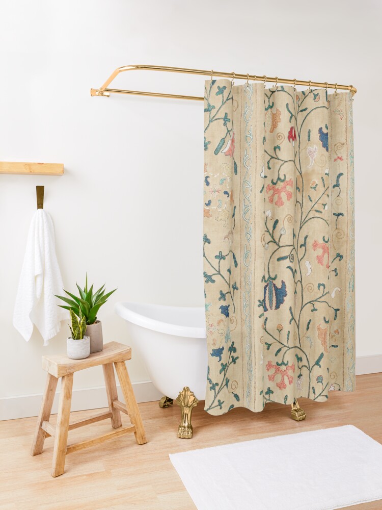 Alternate view of Uzbekistan Suzani Nim Embroidery Print Shower Curtain