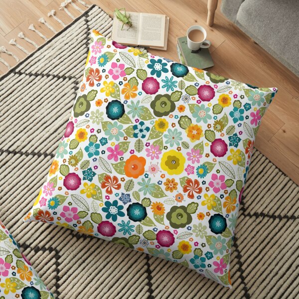 Multi-coloured Kitsch 70s Flowers Floor Pillow