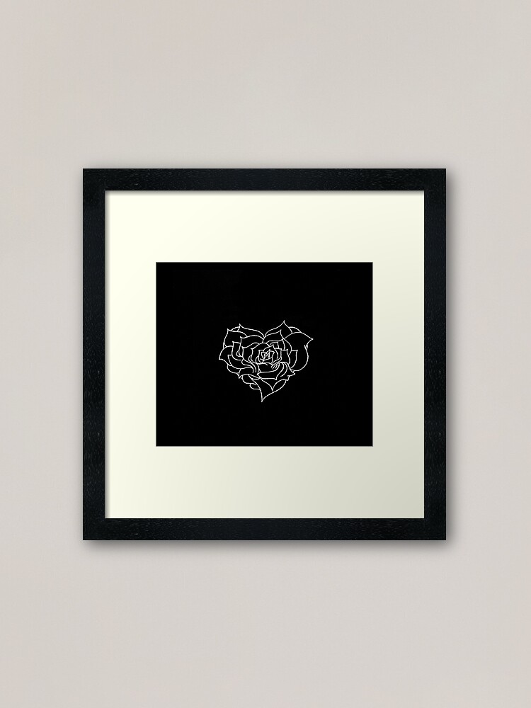 Aperçu 1 sur 7. Impression encadrée avec l'œuvre Rose minimale - blanc sur noir créée et vendue par Onirographica.