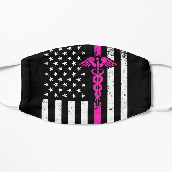 Thin Pink Line, Distressed Medical Worker Pink Line US Flag Flat Mask