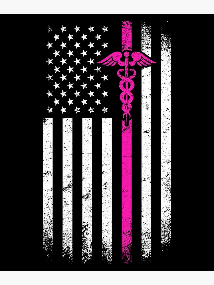 "Thin Pink Line, Distressed Medical Worker Pink Line US Flag" Canvas