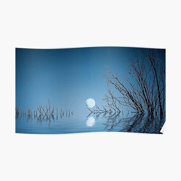 Moon on the Water(Blue) Poster