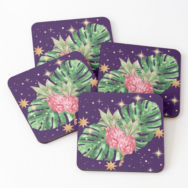 Item preview, Tropical Pineapple & Palm Leaves with Magic Stars - Purple Background designed and sold by Breece.