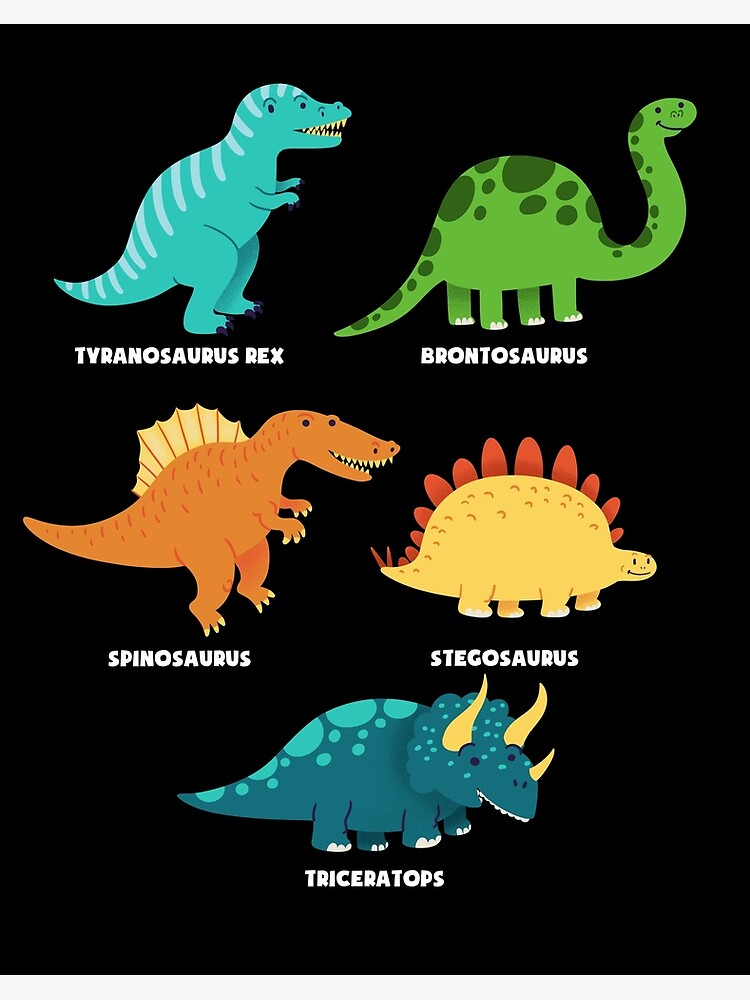 Lámina rígida «Tipos de dibujos animados de dinosaurios niños lindos» de  APawlicki | Redbubble