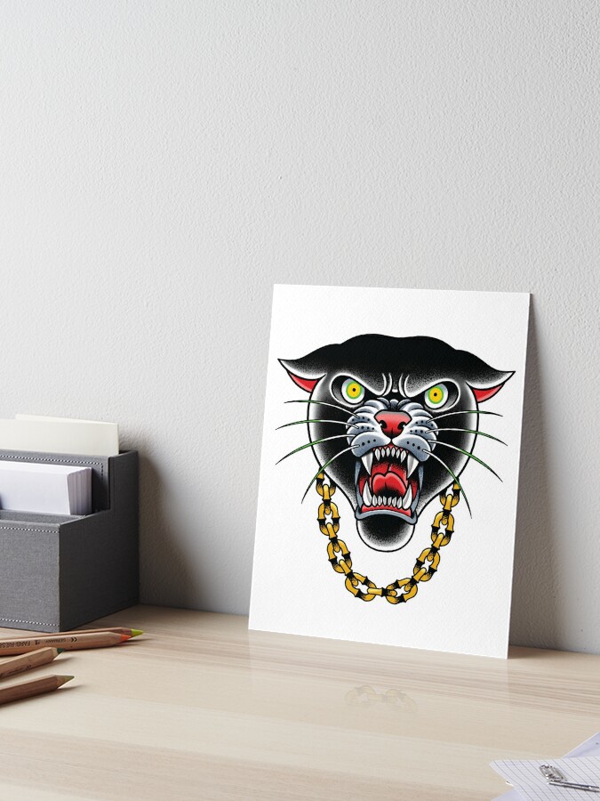 Panther Gold Chain Traditional Tattoo Flash Print 