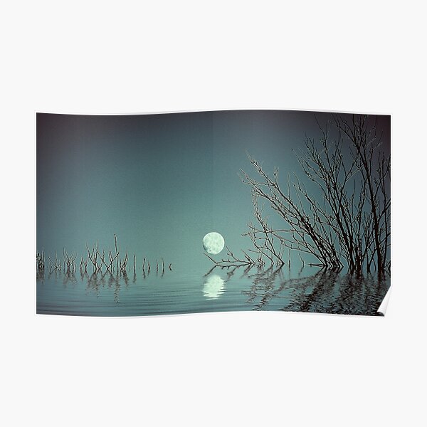 Dusk Moon on the Water Poster