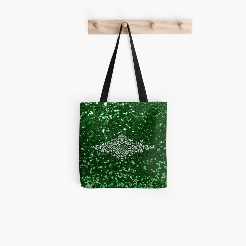 "Green Faux Glitter Silver Jewel Design" Tote Bag by moondreamsmusic Redbubble