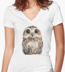 Little Owl Women's Fitted V-Neck T-Shirt