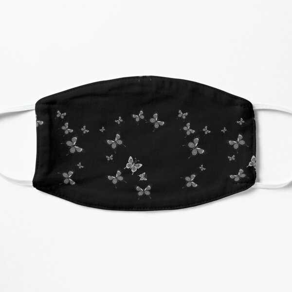 Black butterfly print ,black mask , butterfly Flat Mask
