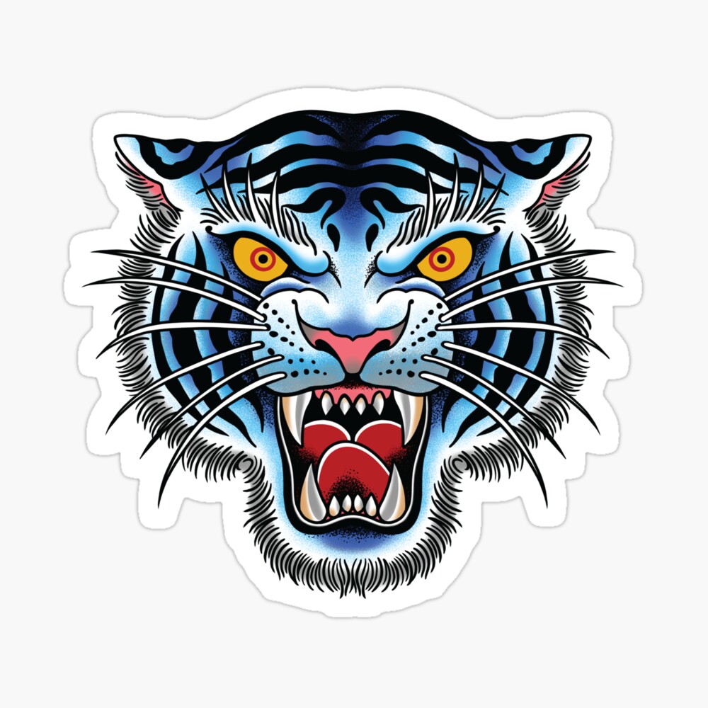 Tiger and dagger flash tattoo Royalty Free Vector Image