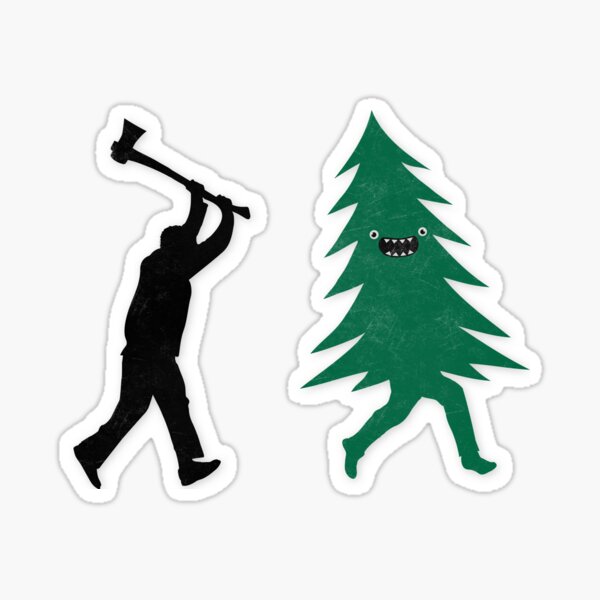 Funny Christmas Tree Hunted by lumberjack (Funny Humor) Sticker