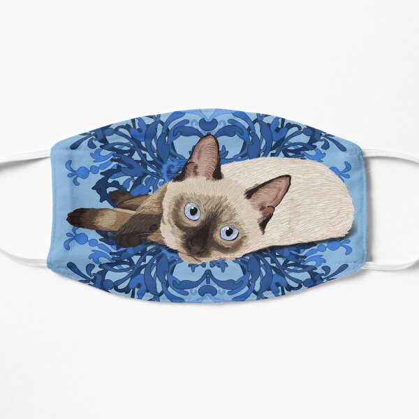 Elegant Blue Floral Siamese Cat Pretty Feline Mask