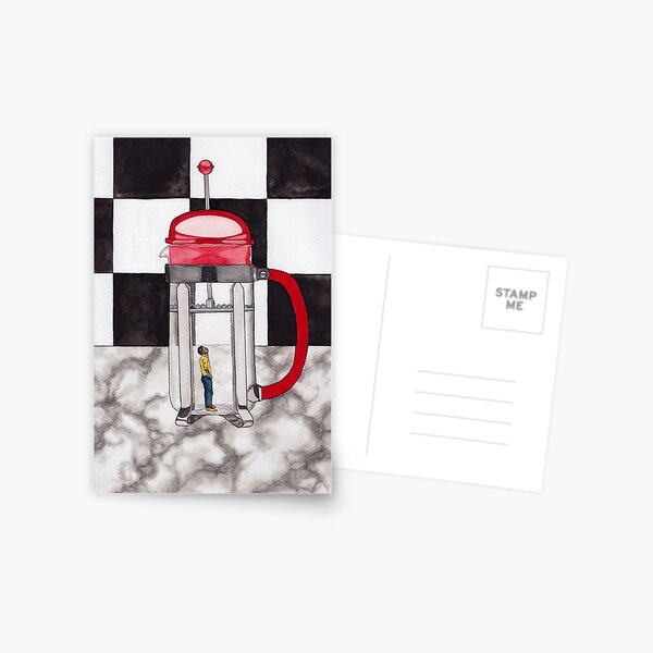 French Press Surrealist Painting for Coffee Lovers Postcard