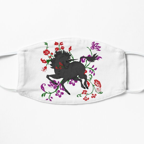 Goth Fantasy Black Unicorn Horse in Flowers Mask