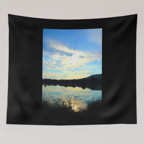Item preview, Mystical view with vegetation in the foreground, indistinct waters, Marche hills and azure sky designed and sold by Kristina Drozd.