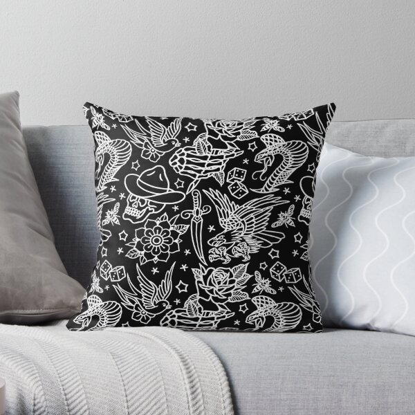 American Traditional Tattoo Flash Print Throw Pillow