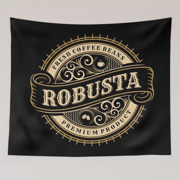 Item preview, Robusta fresh Coffee beans gold vintage ornament with coffee cup and coffee beans designed and sold by coffeeapparel.