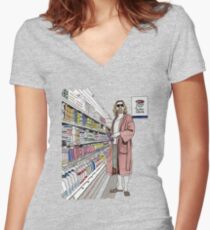 Jeffrey Lebowski and Milk. AKA, the Dude. Women's Fitted V-Neck T-Shirt
