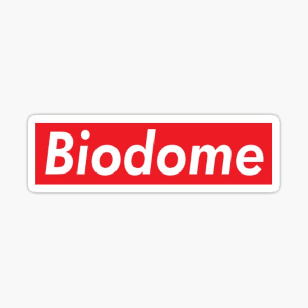 Biodome red sticker in white lettering Sticker