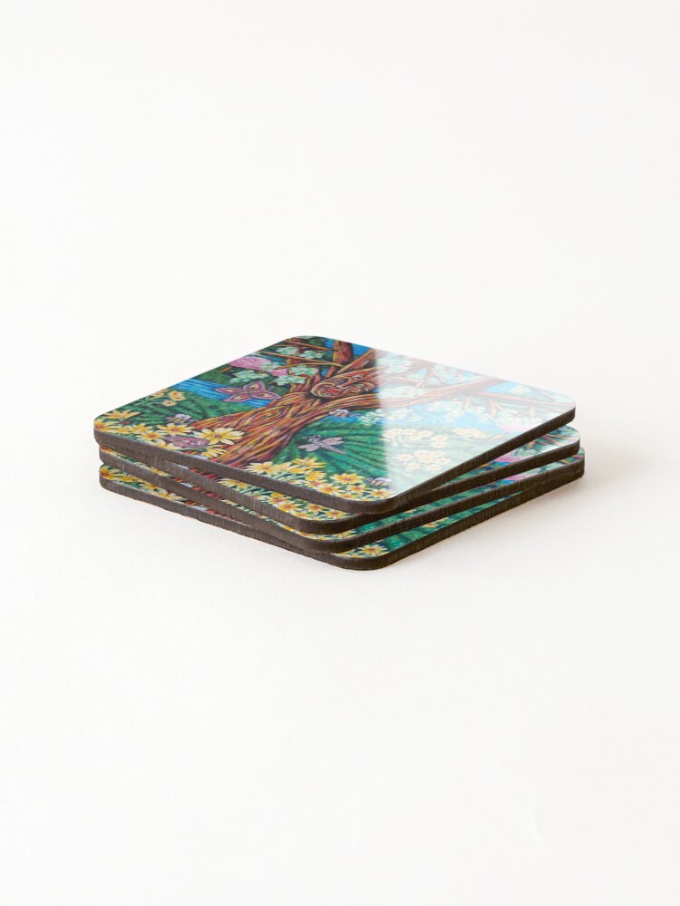Thumbnail 4 of 5, Coasters (Set of 4), Spring Tree Spirit and insects designed and sold by Roxiartwork.