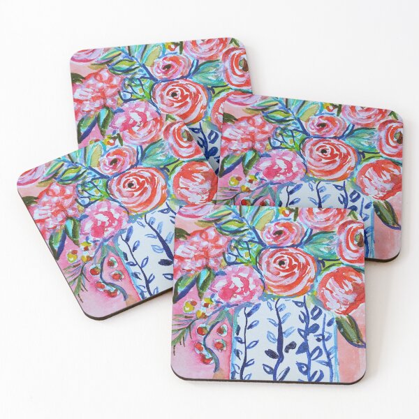 Item preview, Pink flowers abstract flowers in a blue and white vase designed and sold by Brenda  Knoll.