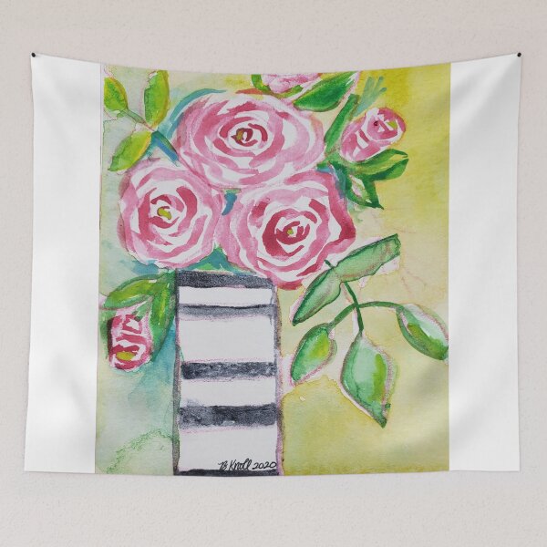 Aperçu de l'œuvre Roses abstraites dans un vase rayé créée et vendue par Brenda Knoll.